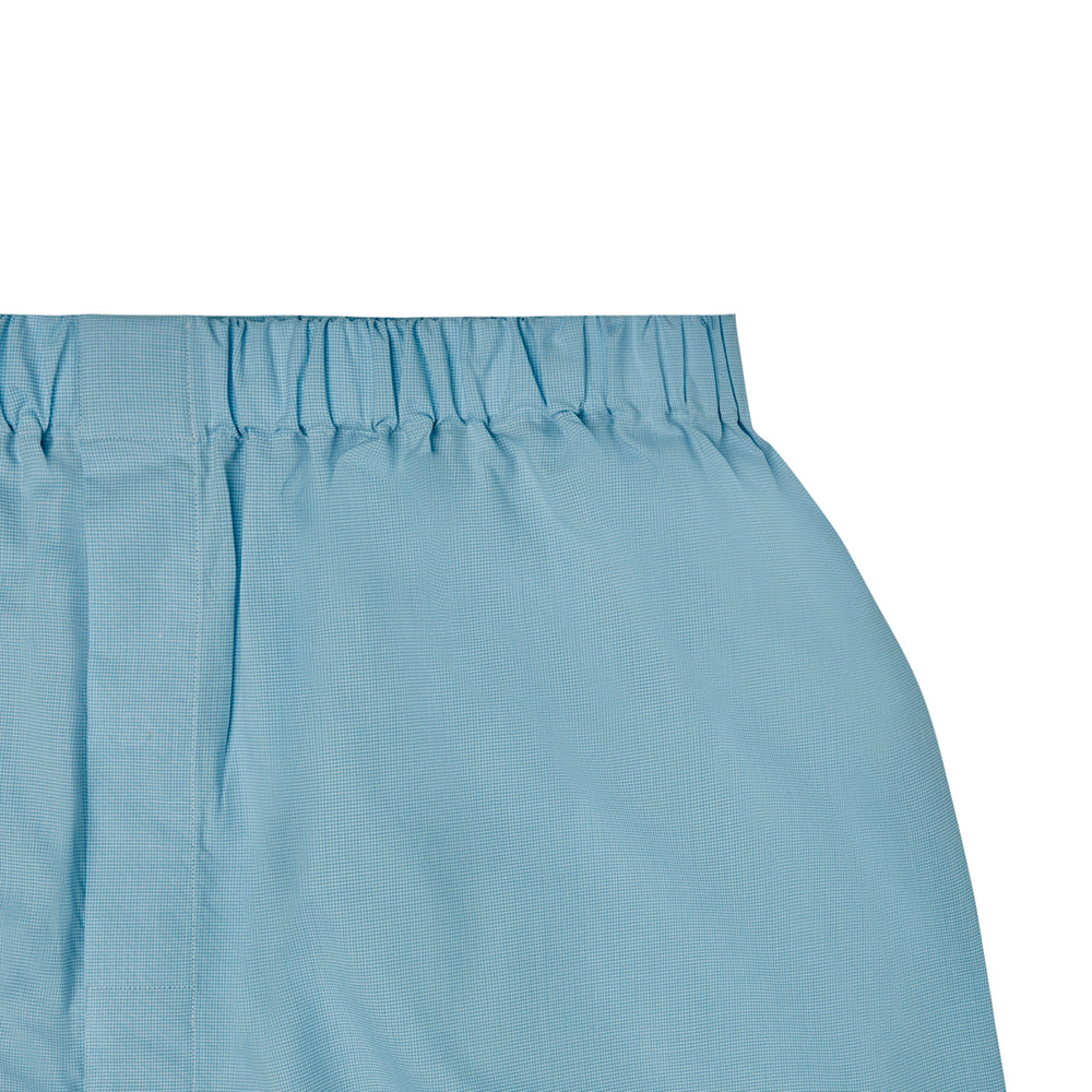 Turquoise Fine Check Cotton Boxer Shorts