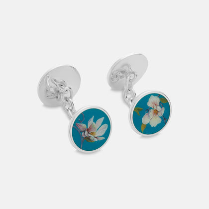 Teal Magnolia Hand-painted Cufflinks