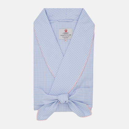 Blue & Pink Poplin Cotton Check Dressing Gown