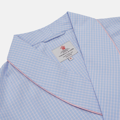 Blue & Pink Poplin Cotton Check Dressing Gown