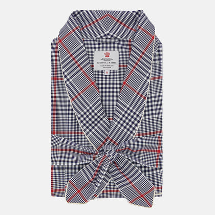 Navy and Red Archive Check Cotton Dressing Gown