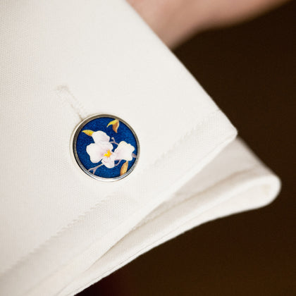 Royal Blue Magnolia Hand-painted Cufflinks Image 3