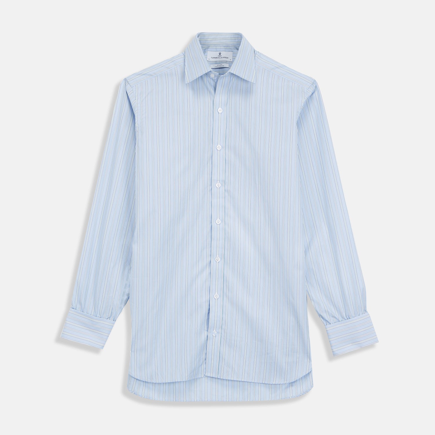 Blue and White Fine Stripe Shirt with T&A Collar and 3-Button Cuffs
