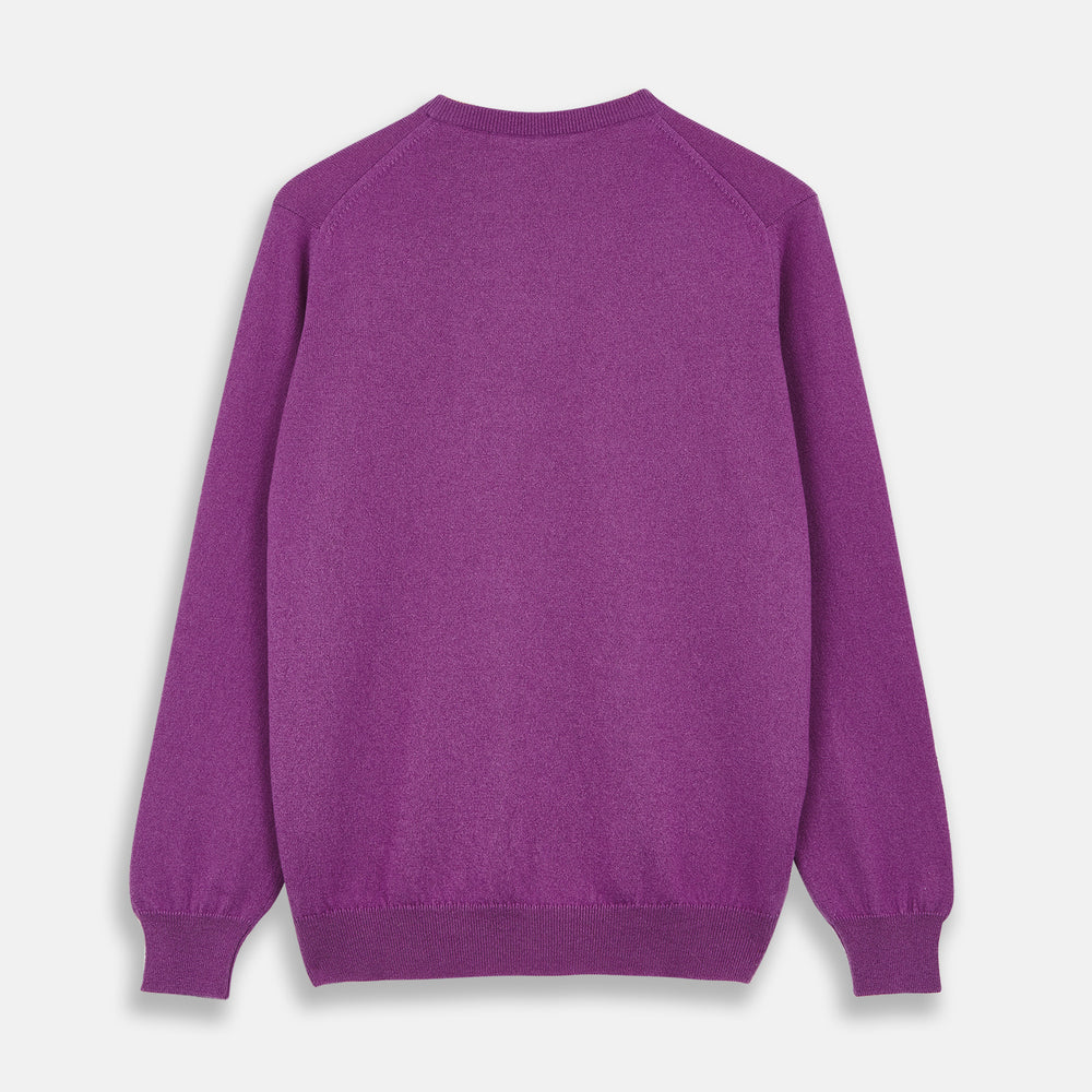 The Turnbull & Asser Magenta Cashmere Crewneck Jumper, featuring ribbed cuffs, hem, and collar, is shown against a plain white background.