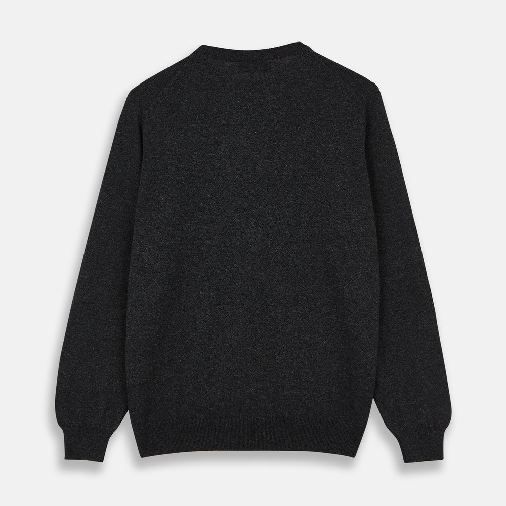 The Charcoal Crew Neck Cashmere Jumper by Turnbull & Asser is a luxury, long-sleeved sweater crafted from Scottish cashmere and shown on a white background.