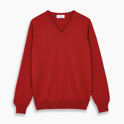 Red Cashmere V-Neck Jumper Image 3