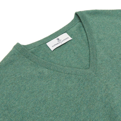 Green Cashmere V-Neck Jumper