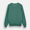 View 3 of product The Turnbull & Asser Green Cashmere V-Neck Jumper features long sleeves, ribbed cuffs and hem, and is styled in classic Scottish knitwear, shown flat against a white background.
