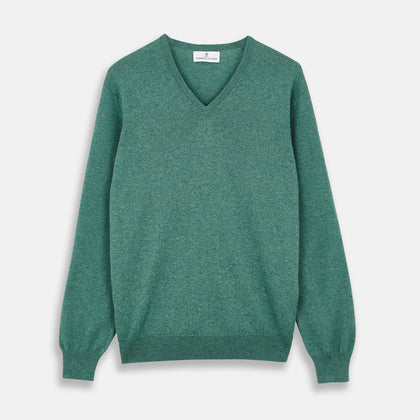 Green Cashmere V-Neck Jumper