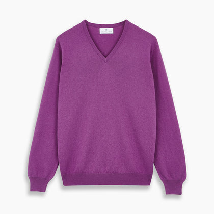 Magenta Cashmere V-Neck Jumper Image 3