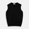 View 1 of product The Turnbull & Asser Black Cashmere Slipover, a sleeveless V-neck sweater vest made from pure cashmere, is shown flat against a white background.