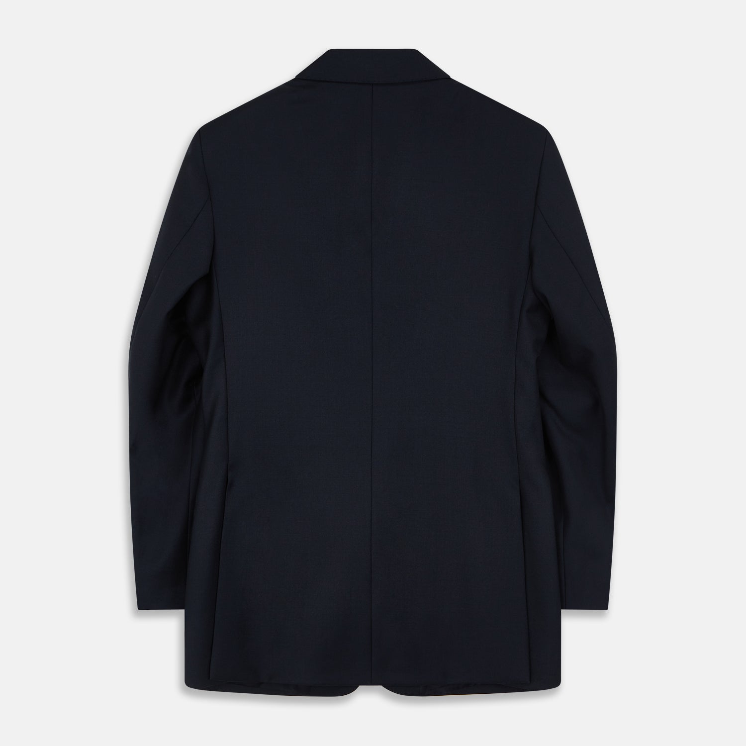 View 4 of product The Turnbull & Asser Navy Plain Wool Single Breasted Blazer features brass buttons on the front and cuffs, notched lapels, and multiple front pockets, shown laid flat against a white background.