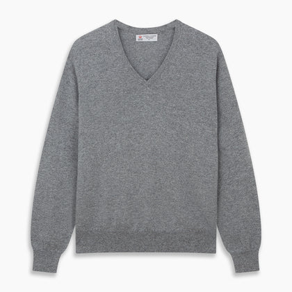 Flannel Grey V-Neck Cashmere Jumper Image 3