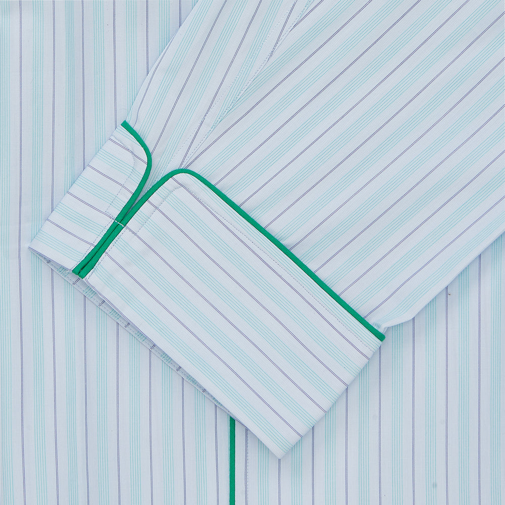 Green & Light Blue Poplin Cotton Stripe Pyjama Set