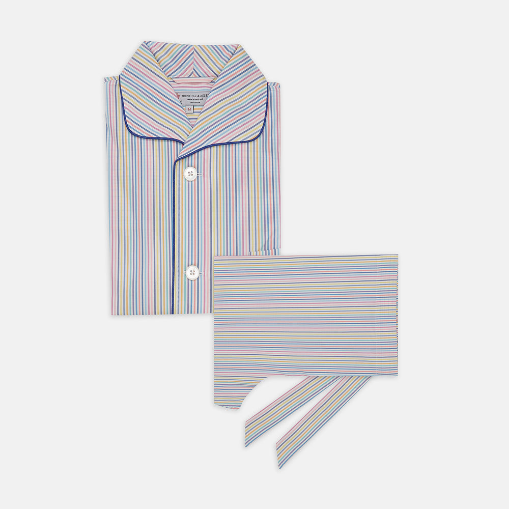 Multi-coloured Twill Cotton Stripe Pyjama Set
