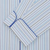 View 2 of product Turnbull & Asser’s Blue & White Twill Cotton Stripe Pyjama Set features a folded top with white buttons, dark blue piping, and a matching striped fabric belt, displayed on a white background.