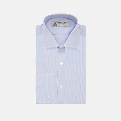 Blue and White Sea Island Quality Cotton Fine Bengal Stripe Shirt with Regent Collar and Double Cuffs