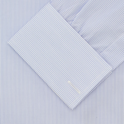Blue and White Sea Island Quality Cotton Fine Bengal Stripe Shirt with Regent Collar and Double Cuffs