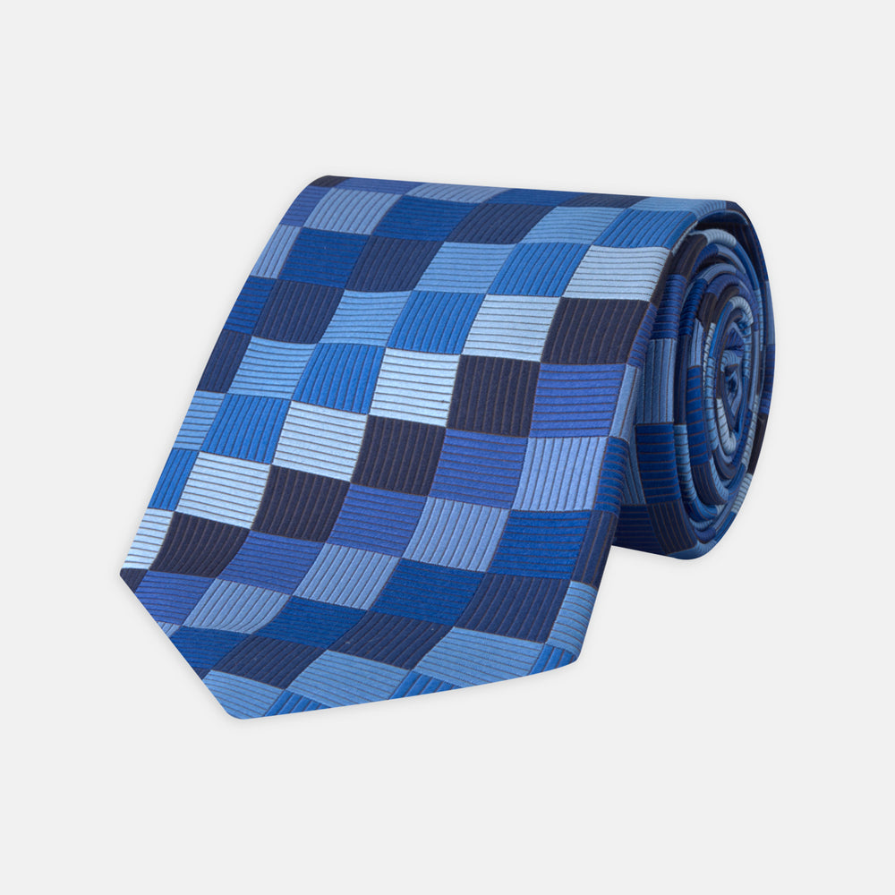 Blue Chequerboard Silk Tie