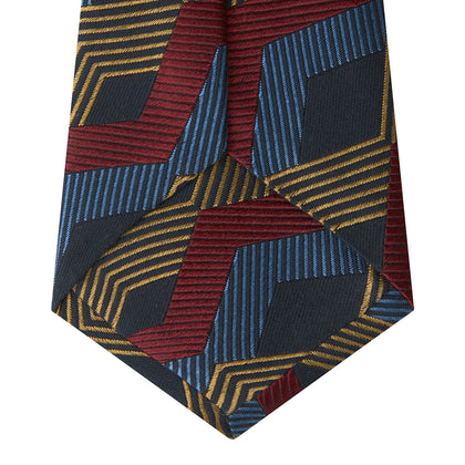 Navy, Red and Gold Zig Zag Silk Tie Image 2