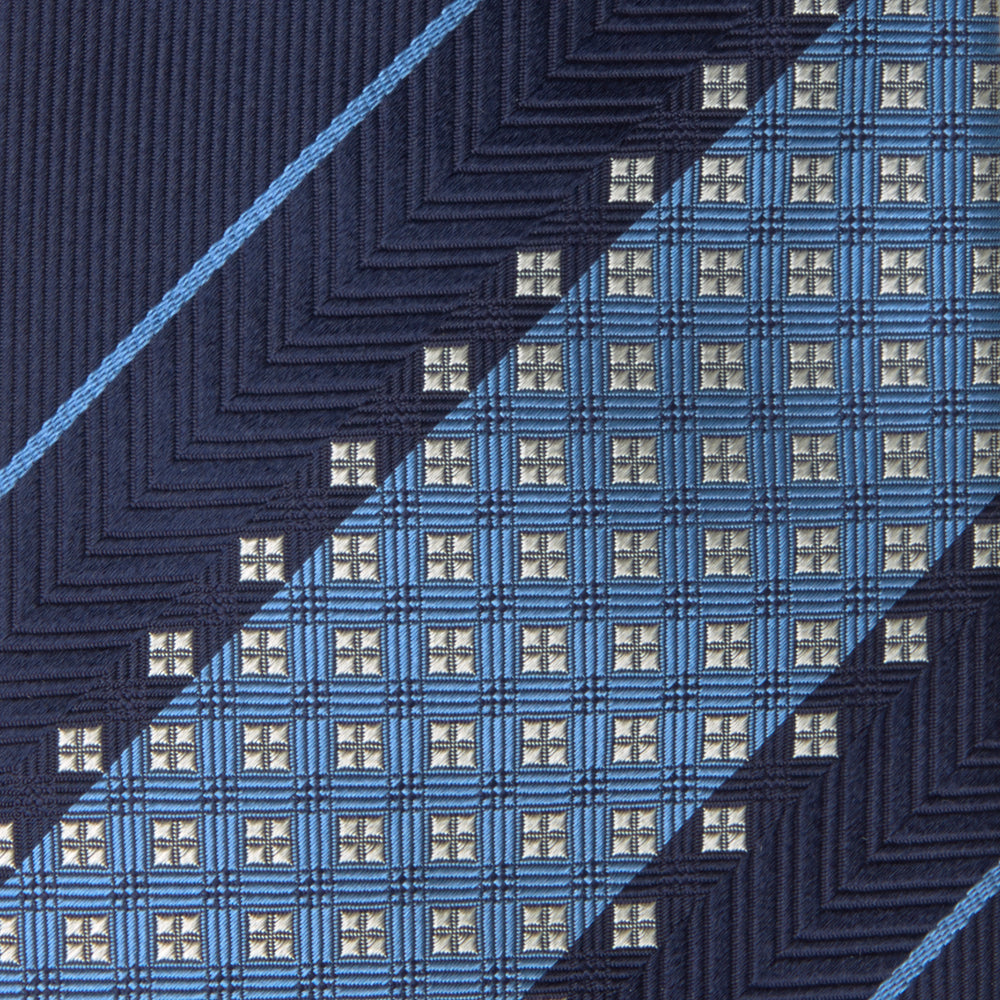 Blue Striped Geo Silk Tie