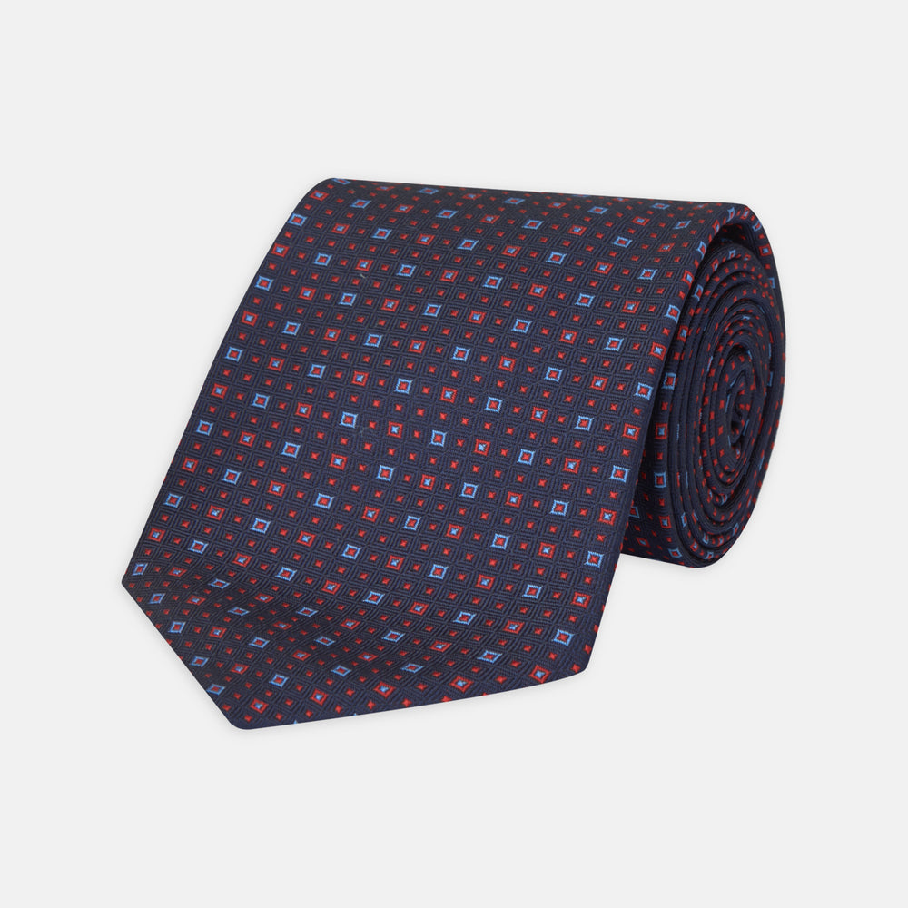 Navy and Red Miniature Repeat Silk Tie