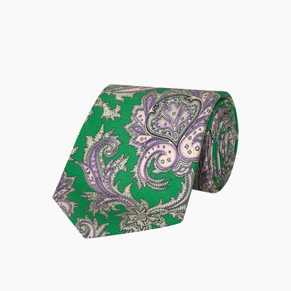 Green and Purple Large Paisley Printed Silk Tie Image 4
