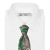 View 2 of product The Turnbull & Asser Green and Purple Large Paisley Printed Silk Tie features a light purple and white intricate paisley pattern, rolled up and set against a plain white background for timeless style.