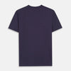 View 4 of product The Turnbull & Asser Navy Davey Cotton T-Shirt, made from fine-gauge jersey fabric, features short sleeves, a crew neck, and a small white tag with text inside the back collar, displayed flat on a white background.