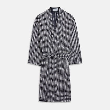 Navy Silk Chequered Kimono Gown