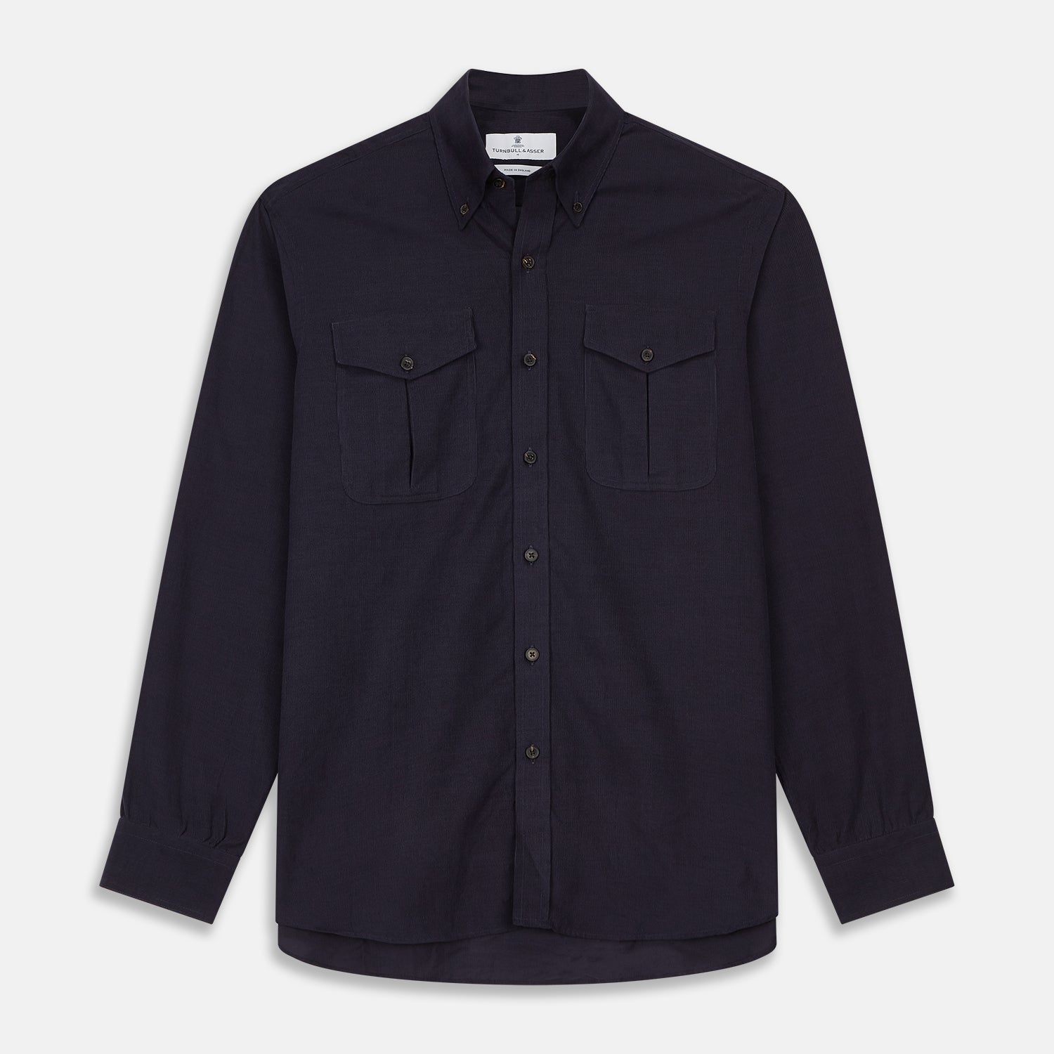 Midnight Blue Corduroy Officer Weekend Fit Shirt with Dorset Collar and 1-Button Cuffs