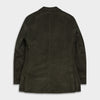 View 3 of product The Turnbull & Asser Olive Green Corduroy Jacket, crafted from pure cotton with notched lapels, two buttons, patch and welt chest pockets, displays Italian tailoring and is shown laid flat on a white background.