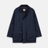 View 1 of product The Turnbull & Asser Navy Dry-Waxed Cotton Field Jacket features a collar, front zipper with snap buttons, two chest pockets, and large hip flap pockets, shown laid flat on a plain white background.