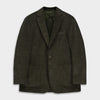 View 1 of product The Turnbull & Asser Olive Green Corduroy Jacket, crafted from pure cotton with notched lapels, two buttons, patch and welt chest pockets, displays Italian tailoring and is shown laid flat on a white background.