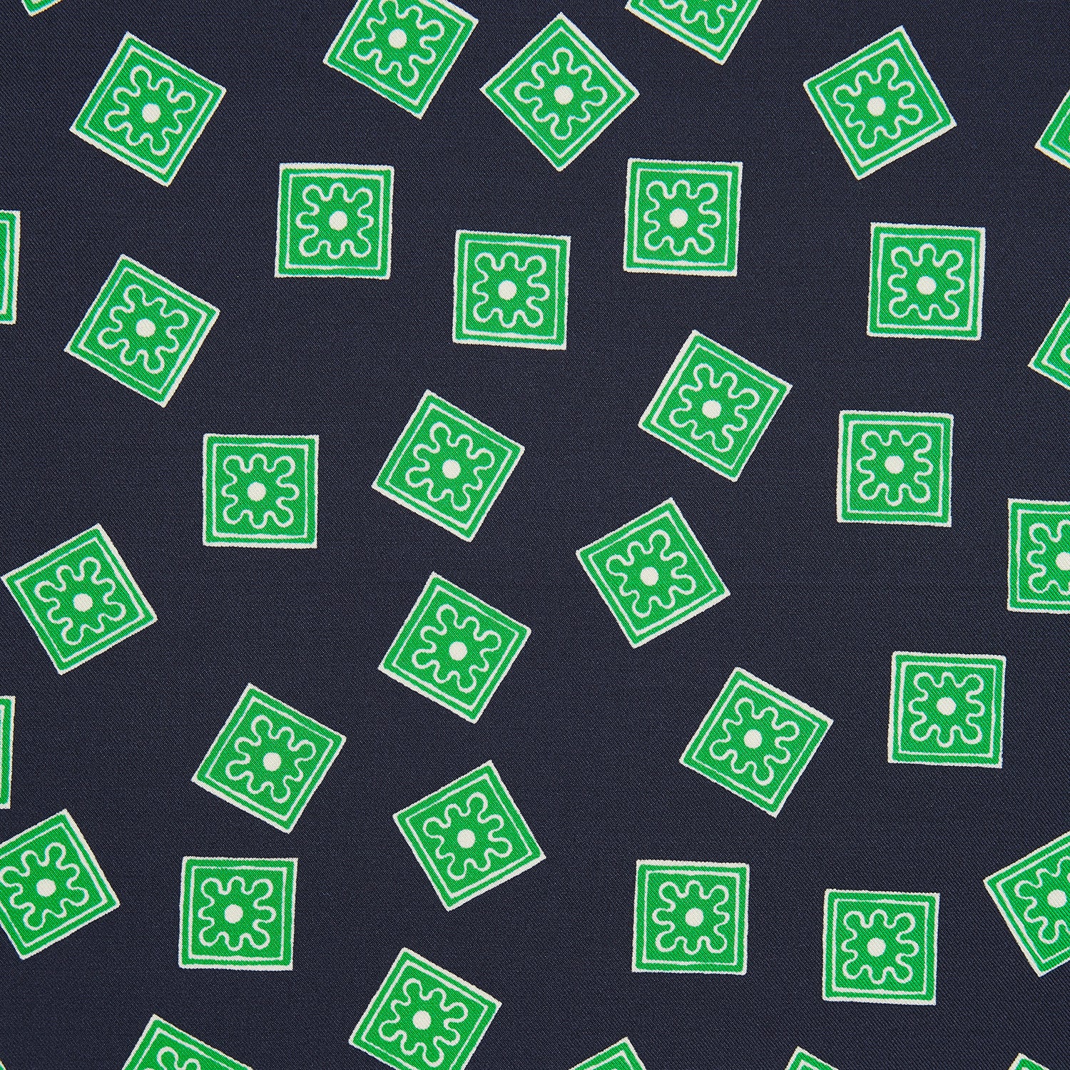 Navy and Kelly Green Tiled Floral Silk Pocket Square