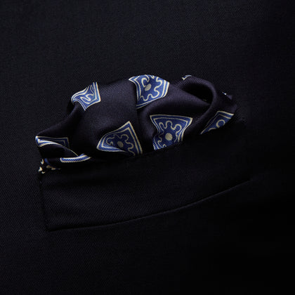 Navy and Sky Blue Tiled Floral Silk Pocket Square Image 2