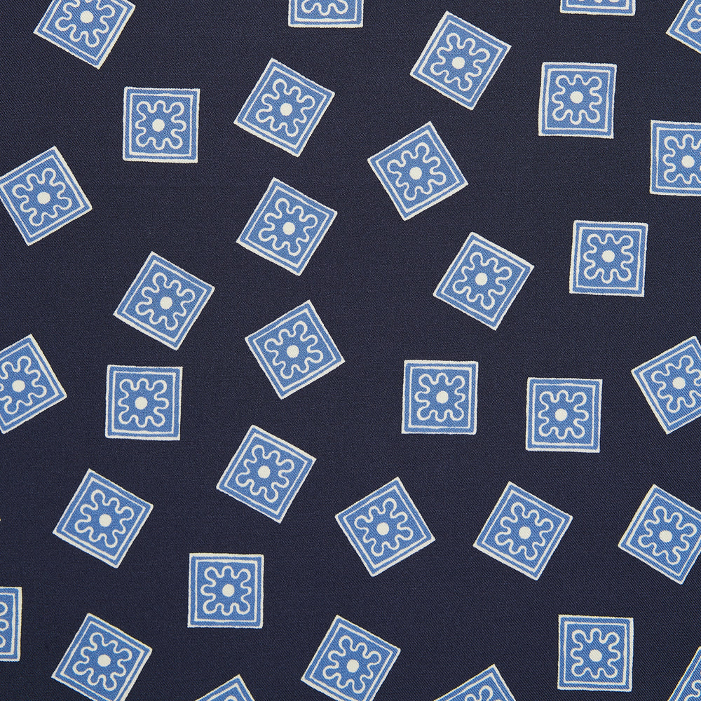 Navy and Sky Blue Tiled Floral Silk Pocket Square