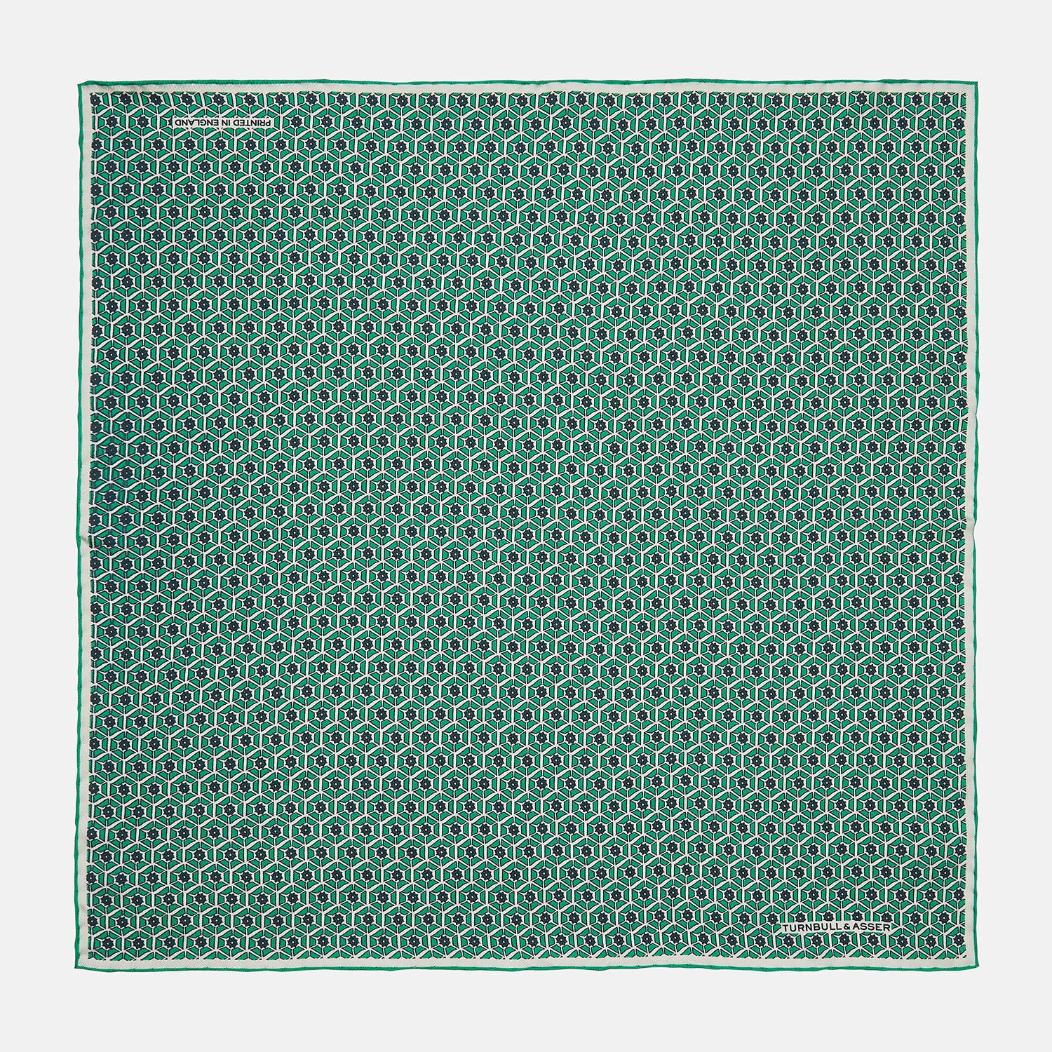 Green Hexagonal Print Silk Pocket Square