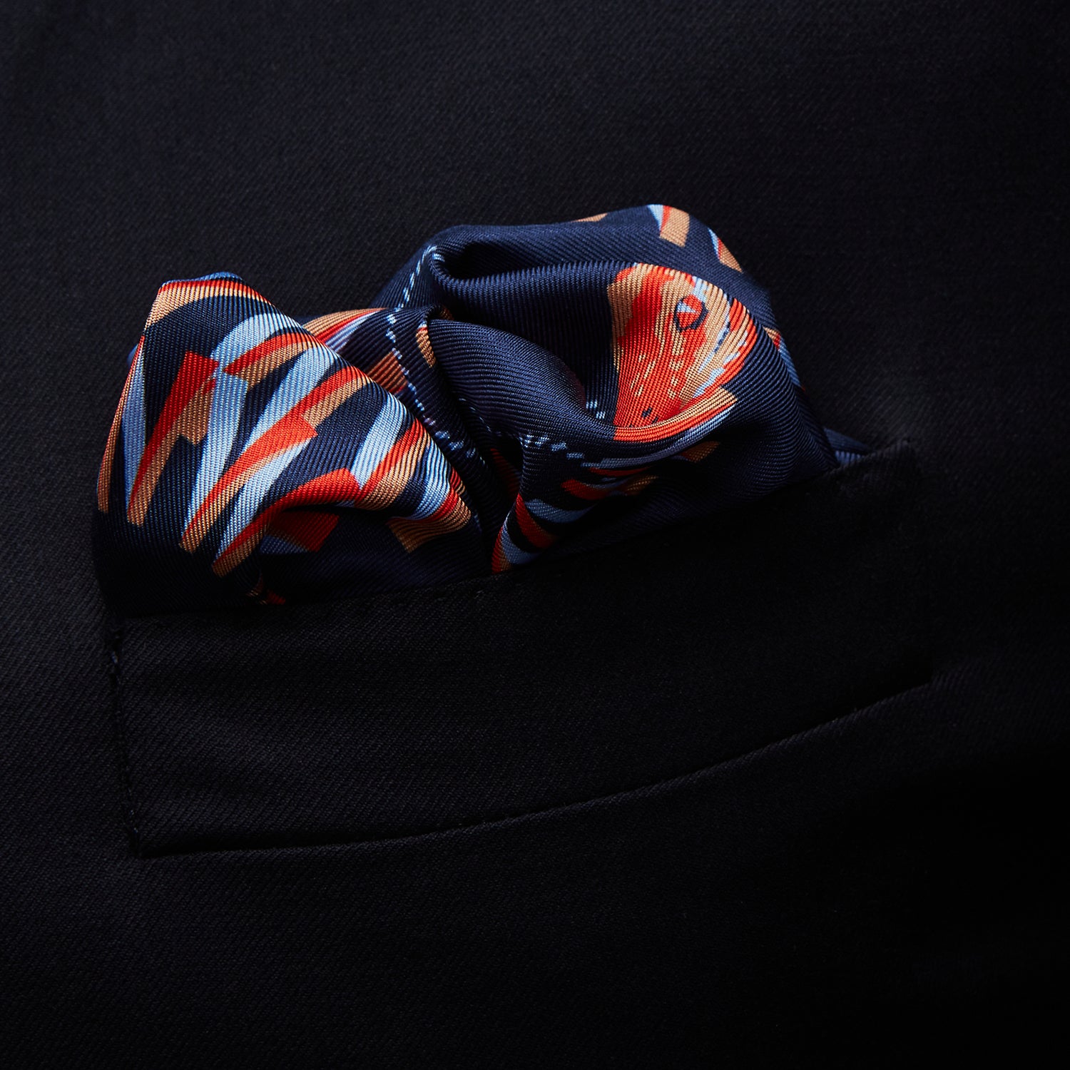 Navy Ladder Snake Print Silk Pocket Square