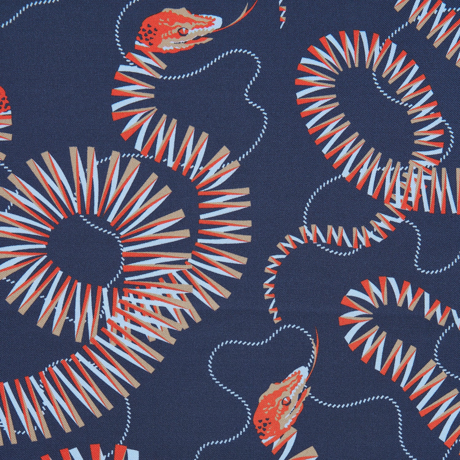 Navy Ladder Snake Print Silk Pocket Square