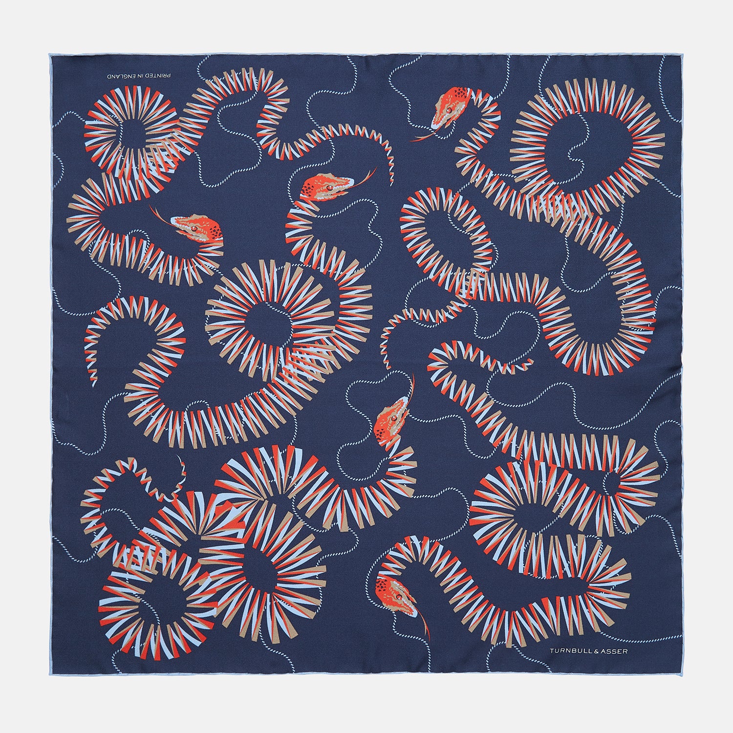 Navy Ladder Snake Print Silk Pocket Square