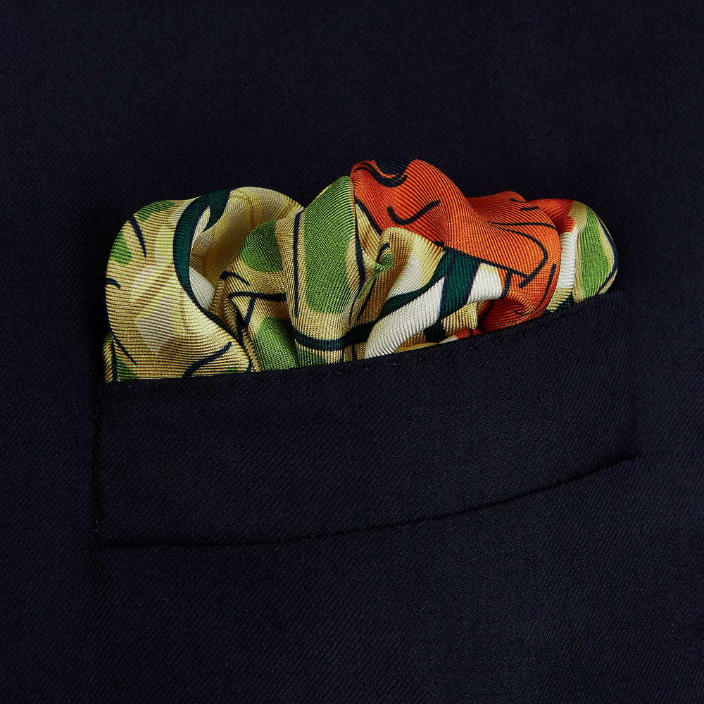 Orange Squirrel Print Silk Pocket Square