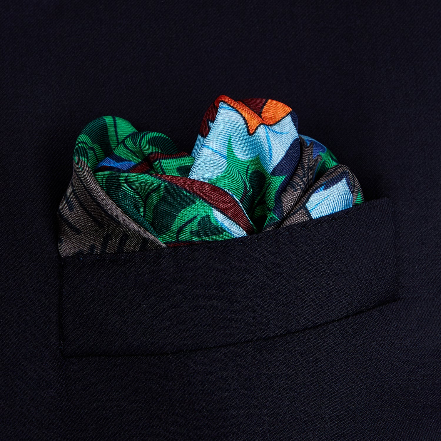 Navy Squirrel Print Silk Pocket Square