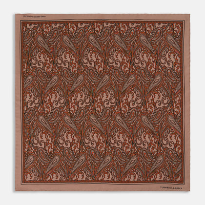 Orange House Paisley Print Silk Pocket Square