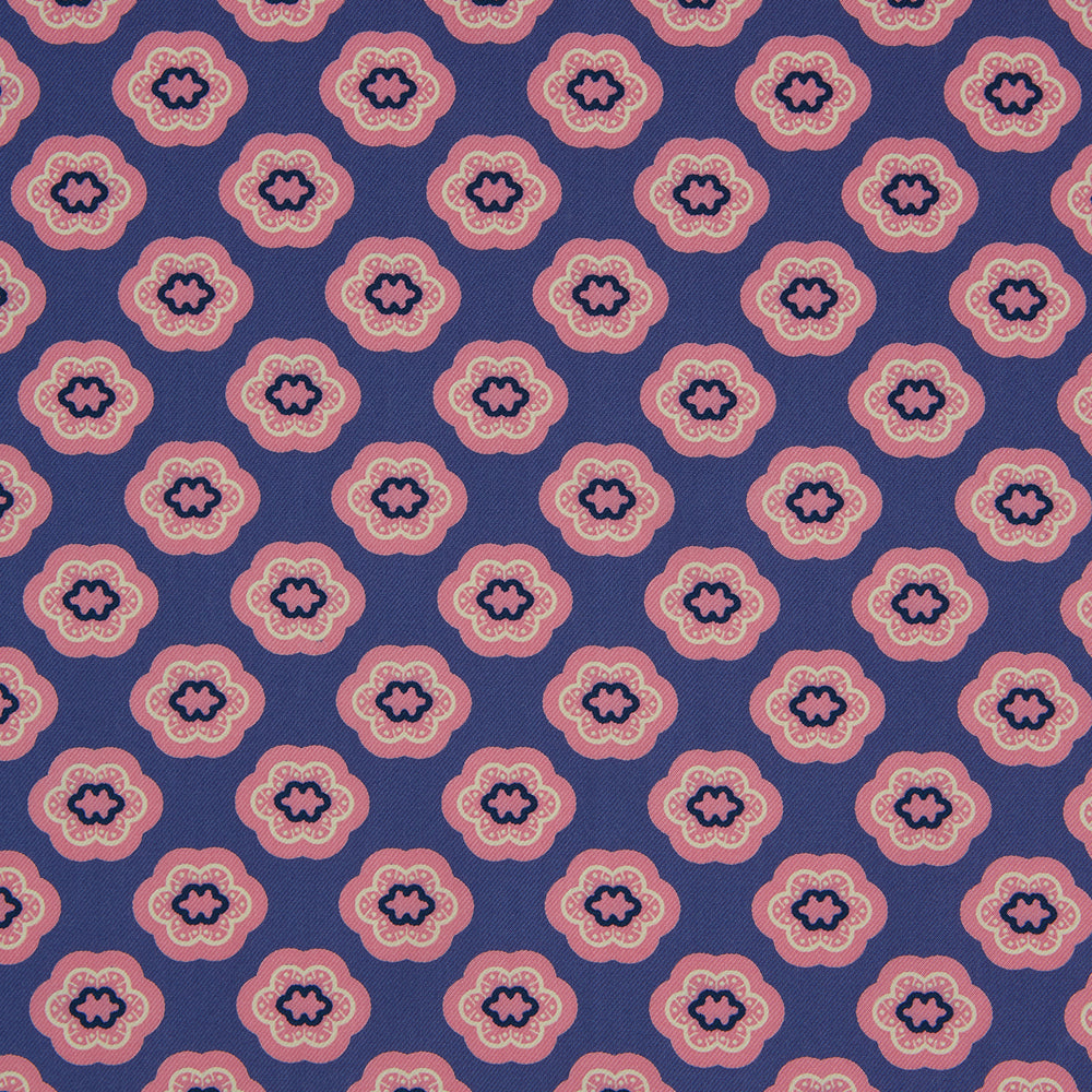 Navy Paisley Vine Print Silk Pocket Square