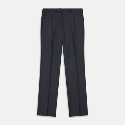 Navy Wool Pleated Jasper Trouser