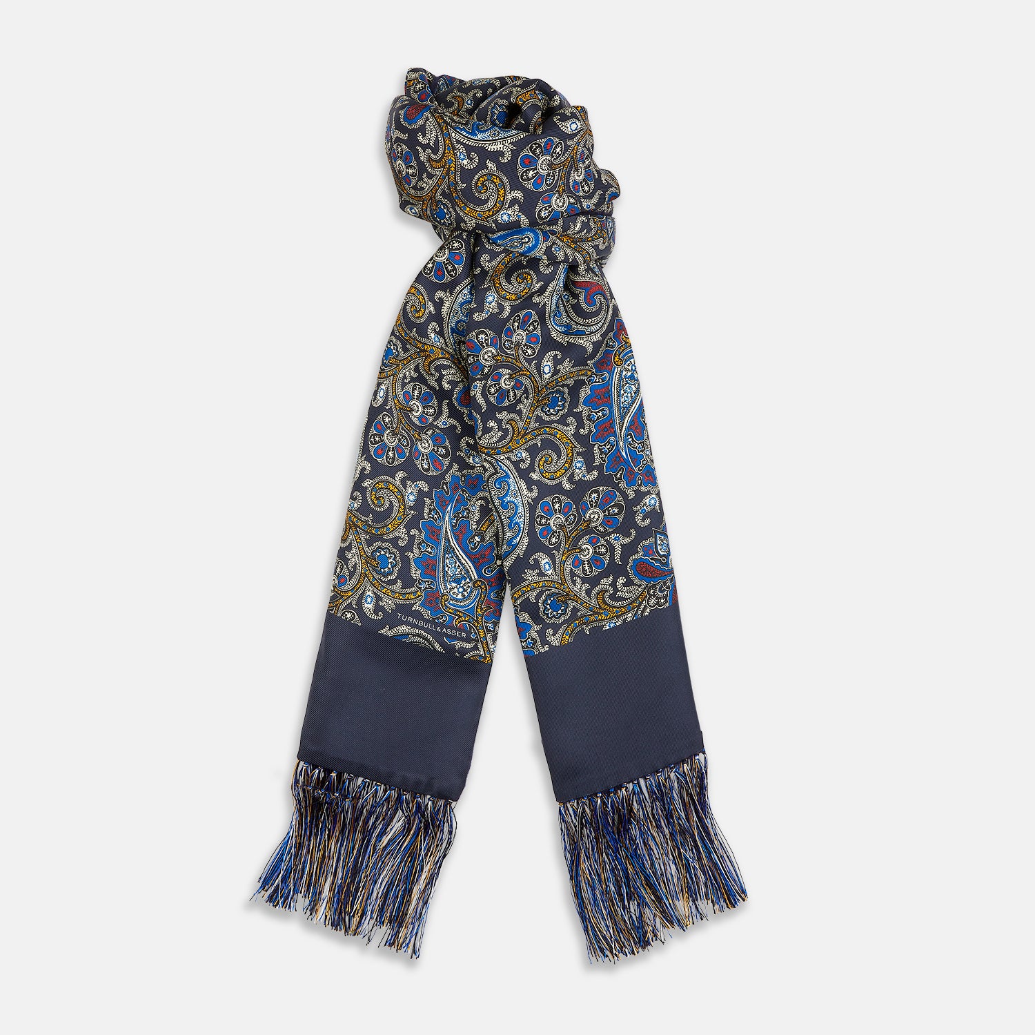 Blue Paisley Cashmere Backed Silk Scarf