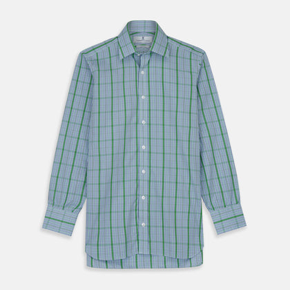 Green and Blue Fancy Check Regular Fit Shirt with T&A Collar