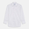 View 1 of product The Turnbull & Asser Red & White Stripe Sea Island Quality Cotton Regular Fit Mayfair Shirt features a classic T&A collar, button-down front, and buttoned cuffs, shown laid flat on a white background.