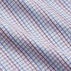 View 4 of product The Red Multi Blazer Check Regular Fit Mayfair Shirt by Turnbull & Asser features a T&A collar and long sleeves, showcasing a blue and red checkered pattern on white, set against a plain white backdrop.